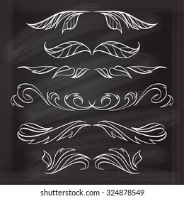 Set of elegant floral elements for your design on the chalkboard.
