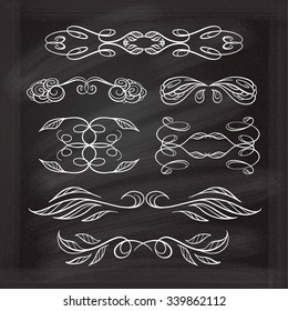 Set of elegant floral elements for your design on the chalkboard.