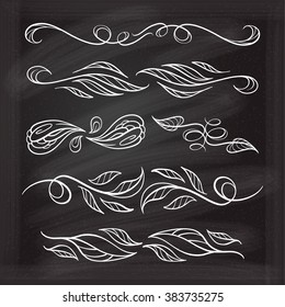 Set of elegant floral elements for your design on the chalkboard.