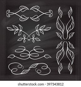Set of elegant floral elements for your design on the chalkboard.