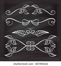 Set of elegant floral elements for your design on the chalkboard.