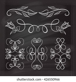 Set of elegant floral elements for your design on the chalkboard.