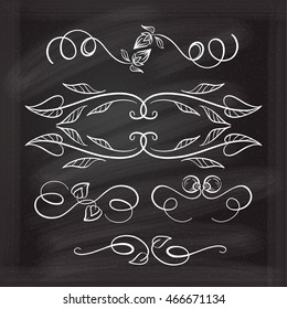 Set of elegant floral elements for your design on the chalkboard.
