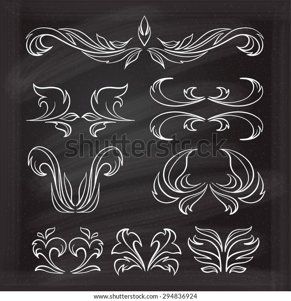 Set of elegant floral elements for your\
design on the chalkboard.