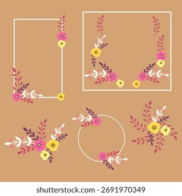 set elegant floral frames with pastel flowers and leaves. Perfect for invitations, greeting cards, posters, and creative digital designs.