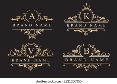 Set Elegant Floral Initials Logo. Design Templates For Invitations, Menus, Labels Vector Illustration