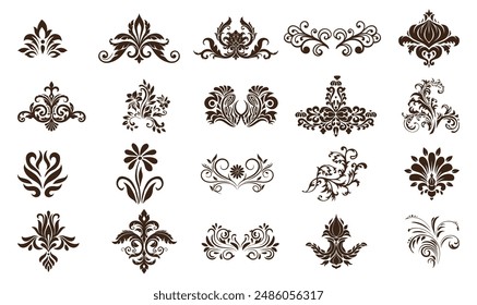 Set of elegant floral logo elements. Borders and dividers, frame corners and branches. Boho Hand-drawn line wedding herb leaves for invitation save the date card. Botanical rustic trendy greenery.eps