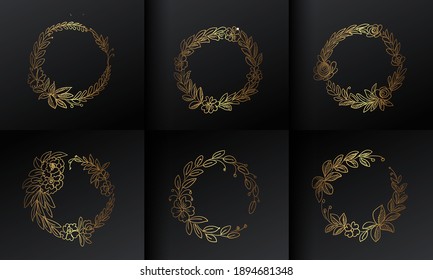 Conjunto de elegantes plantillas de diseño de monogramas florales con concepto de lujo. Monograma de boda. Ornamento de vector caligráfico. Signo de negocio, identidad de monograma para restaurante, boutique, café, hotel, etc. 