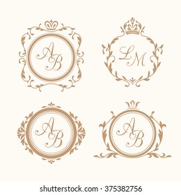 Set of elegant floral monogram design templates for one or two letters . Wedding monogram. Calligraphic elegant ornament. Monogram identity for restaurant, hotel, heraldic, jewelry.
