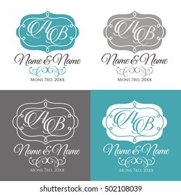 Set of elegant floral monogram design templates for two letters. Calligraphic ornament. Business sign, monogram identity for restaurant, boutique, cafe, hotel. Simple and graceful logo design