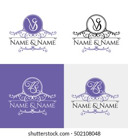 Set of elegant floral monogram design templates for one or two letters . Wedding monogram. Calligraphic elegant ornament. Business sign, monogram identity for restaurant, boutique, cafe, hotel.