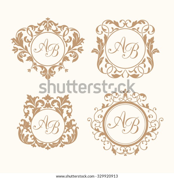 Set Elegant Floral Monogram Design Templates Stock Vector Royalty