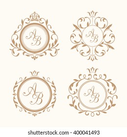 Set of elegant floral monograms