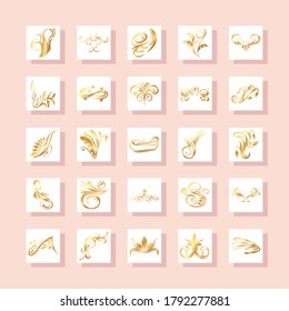 set of elegant floral ornaments gold vector illustration design