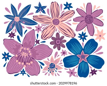 Set elegant flower. Decorative drawing design floral. Romantic collection isolated.Vector illustration.
