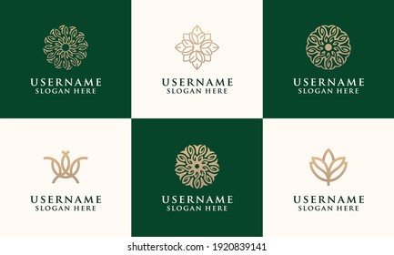 set of elegant flower logo template for fashion, salon, spa, yoga logo