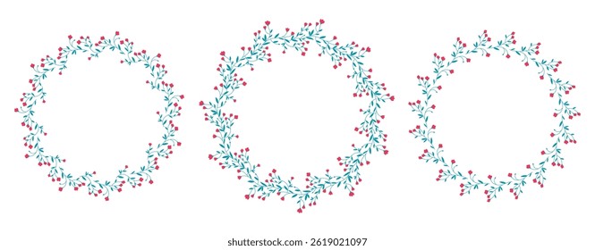 Set of elegant frames on a white background. Design element for booklets, posters, packaging, wedding invitations. Vector flowers arranged in a circle. Delicate ornament.