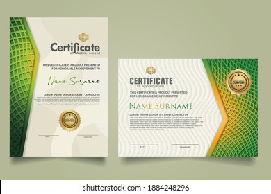 set elegant and futuristic certificate template with lines circle pattern and wave checkered lines pattern ornament. Diploma. Vector illustration