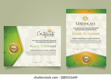 set elegant and futuristic certificate template with lines circle pattern and wave checkered lines pattern ornament. Diploma. Vector illustration