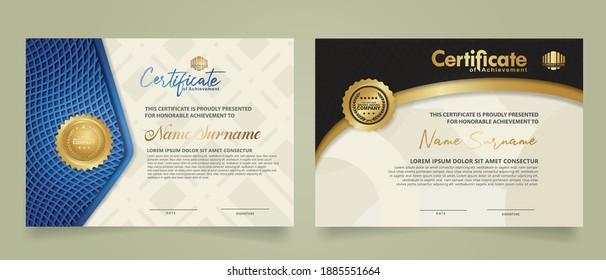 set elegant and futuristic certificate template with lines circle pattern and wave checkered lines pattern ornament. Diploma. Vector illustration
