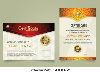 set elegant and futuristic certificate template with lines circle pattern and wave checkered lines pattern ornament. Diploma. Vector illustration