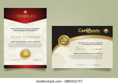  set elegant and futuristic certificate template with lines circle pattern and wave checkered lines pattern ornament. Diploma. Vector illustration