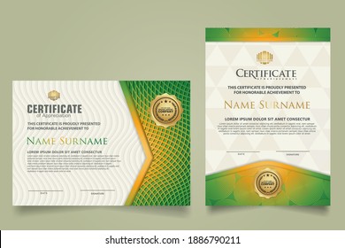 set elegant and futuristic certificate template with lines circle pattern and wave checkered lines pattern ornament. Diploma. Vector illustration