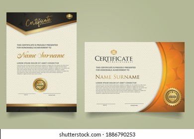 set elegant and futuristic certificate template with lines circle pattern and wave checkered lines pattern ornament. Diploma. Vector illustration