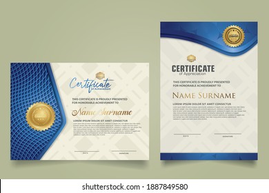 set elegant and futuristic certificate template with lines circle pattern and wave checkered lines pattern ornament. Diploma. Vector illustration