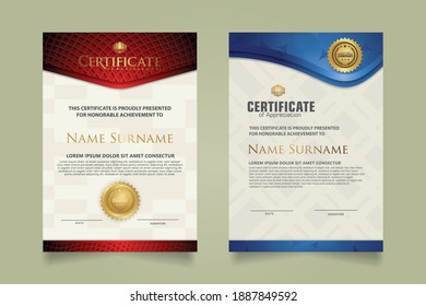 set elegant and futuristic certificate template with lines circle pattern and wave checkered lines pattern ornament. Diploma. Vector illustration