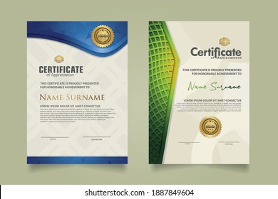 set elegant and futuristic certificate template with lines circle pattern and wave checkered lines pattern ornament. Diploma. Vector illustration