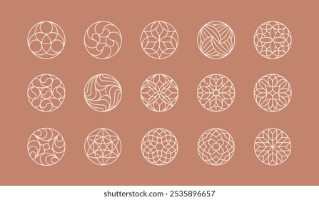 Set of elegant geometric emblems design. Linear graphic style. Vector illustration.