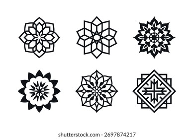 Set von eleganten geometrischen und floralen Vektormustern und Symbolen