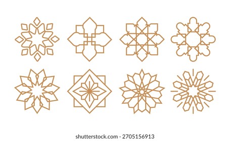 Set of elegant geometric line art patterns, featuring abstract and ornamental designs perfect for logos, branding, or decorative elements.
