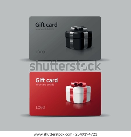 Set of elegant gift cards with a gift box. bonus card for marketing promotion for holidays, birthdays.
