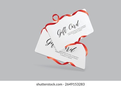 Set of elegant gift cards with glossy red ribbon, ideal for promotions, branding, product labels, and festive occasions.