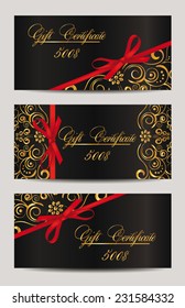Set of elegant gift certificate with red ribbons