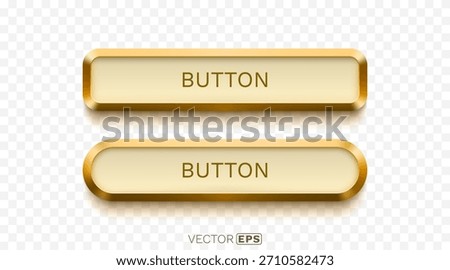 Set of elegant gold 3D web buttons for user interface design. Includes rectangular and oval shapes. Vector illustration