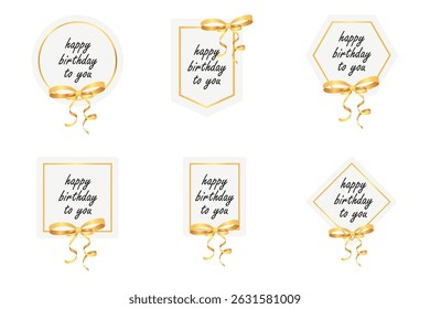 Set of elegant gold birthday cards with decorative balloons and frames, ideal for celebration themes.