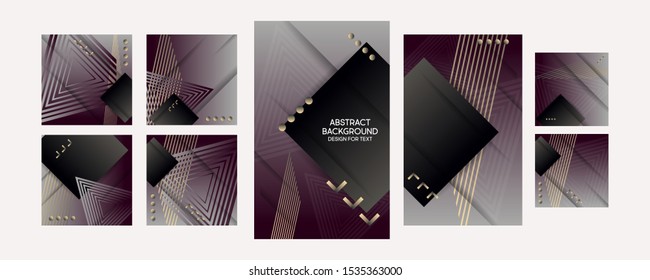 Set of elegant gold card, background, cover. Geometric frame geometric template bright graphic trendy