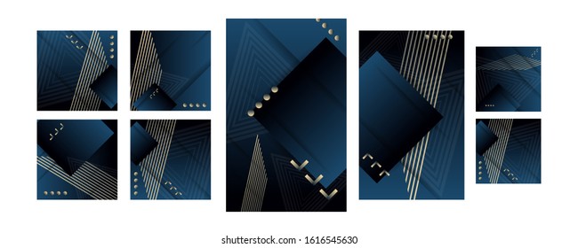 Set of elegant gold card, background, cover. Geometric frame geometric template bright graphic trendy