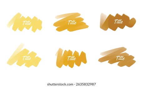 Set of elegant gold champagne brush stroke marker isolated in white background. Vector illustration of ink brush smeared for title, decoration, graphic element, label, tag