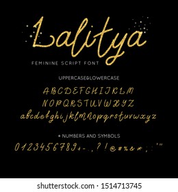 Set of Elegant Gold Colored Glitter script font. Typography classic style golden alphabet set for logo, Poster, Invitation. 
vector illustration