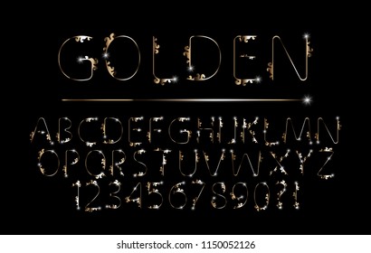 Set of Elegant Gold Colored Metal Chrome alphabet font for logo, Poster, Invitation. vector illustration