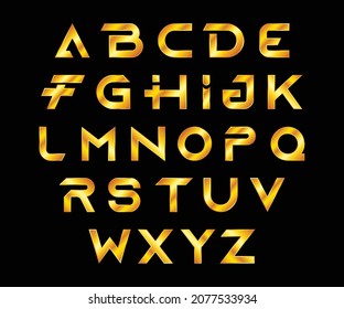 Conjunto de elegantes letras de mayúsculas cromadas de metal de color oro alpino. alfabeto dorado de lujo para Título, Encabezado, Letras, Logo.