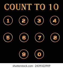 Set of Elegant Gold Colored Metal Chrome numbers. 1, 2, 3, 4, 5, 6, 7, 8, 9, 10, logo design