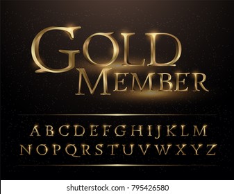 Set of Elegant Gold Colored Metal Chrome alphabet font. Typography classic style golden font set for logo, Poster, Invitation. vector illustrator