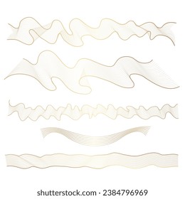 Set of elegant gold ribbons with polygonal lines. Design element for certificate, invitation, tag, banner, post, menu, packaging, label, award, diploma for success and victory