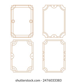 Set of elegant Golden Geometric Frames collection with Celestial Elements on a White Background. Luxury gold borders for for wedding invitation. Thin line oval and rectangle. Vector illustration