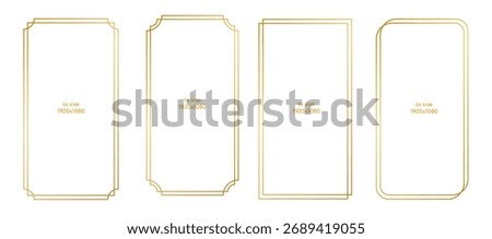 Set of elegant golden geometric frames on white background. Perfect for invitations, packaging, posters, social media templates, and luxury minimalist graphic design projects.